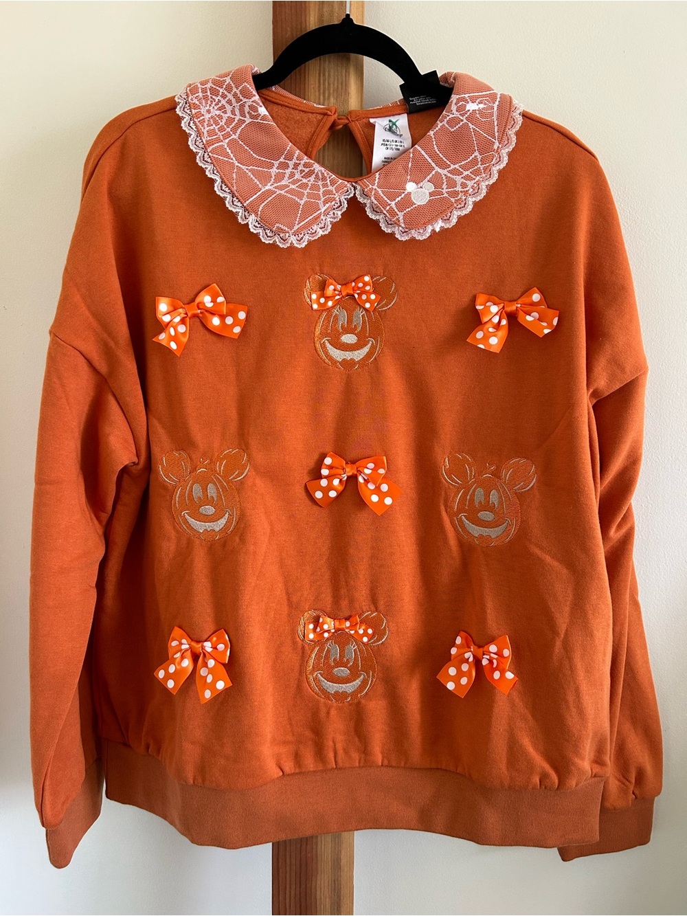 Disney Orange Sweatshirt with Lace Peter Pan Collar and Bow Accents